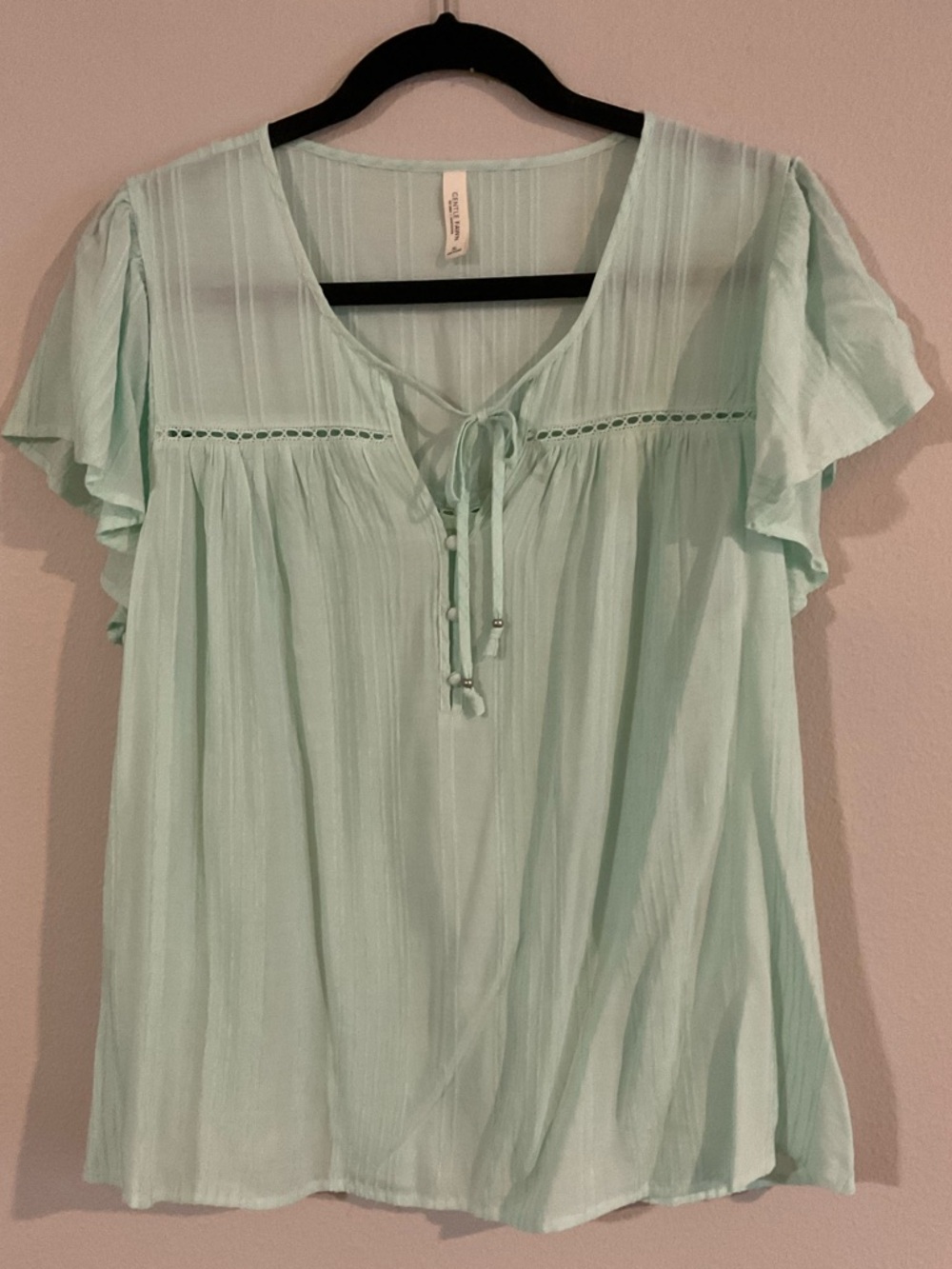 Gentle Fawn Mint Tie-Front Flutter Sleeve Blouse